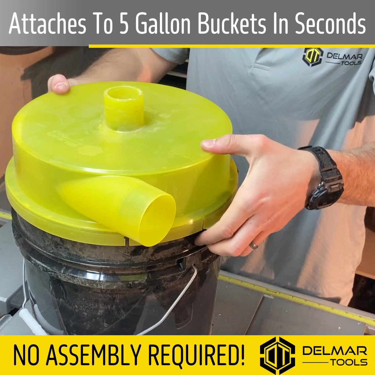 Delmar Tools Patent Pending Shop Vacuum Dust Separator, 99% Separating Efficiency, Included 90° Adapter and Hose Unlike Competitor Versions, Attaches Delmar Tools