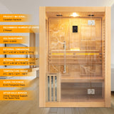 Smartmak Wood Home Steam Sauna, 2 or 3 Person Canadian Hemlock Traditional Luxurious Wooden Indoor Spa Room, with 4.5 kw Heater, Bluetooth Speaker, Smartmak