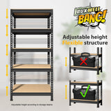 BuxWellBang 5-Shelf Heavy Duty Shelving - Adjustable Garage Storage Shelves, Metal Utility Storage Racks for Warehouse Pantry Basement Kitchen, BuxWellBang