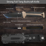 HX OUTDOORS Extra Sharp Bushcraft Knife with Fire Starter, Premium D2 Steel Fixed Blade Survival Camping Knife with Plastic Sheath for Outdoor, HX HX OUTDOORS