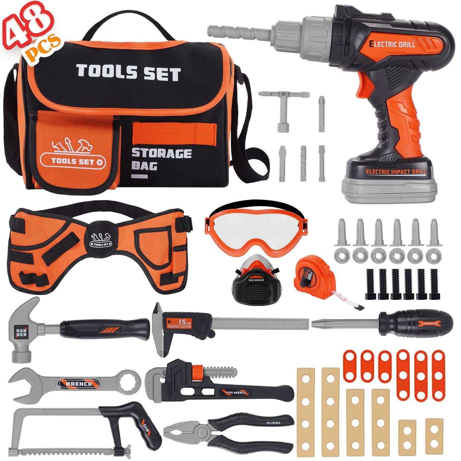Kids Tool Set- 48PCS Toddler Tool Set Toys with Electronic Toy Drill, Tool Bag&Tool Belt&Tape Measure, Pretend Play Kids Construction Tool Kits Toy maysida