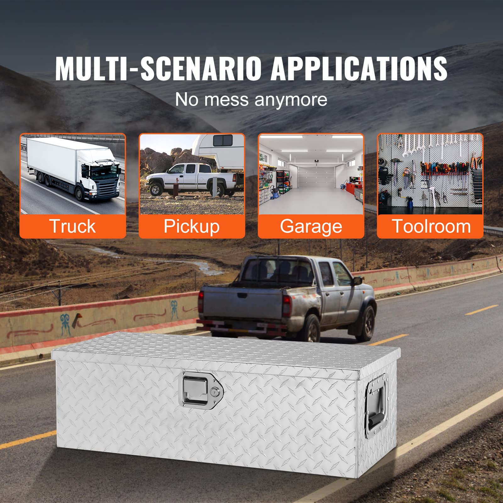 VEVOR Heavy Duty Aluminum Truck Bed Tool Box, Diamond Plate Tool Box with Side Handle and Lock Keys, Storage Tool Box Chest Box Organizer for Pickup, - WoodArtSupply