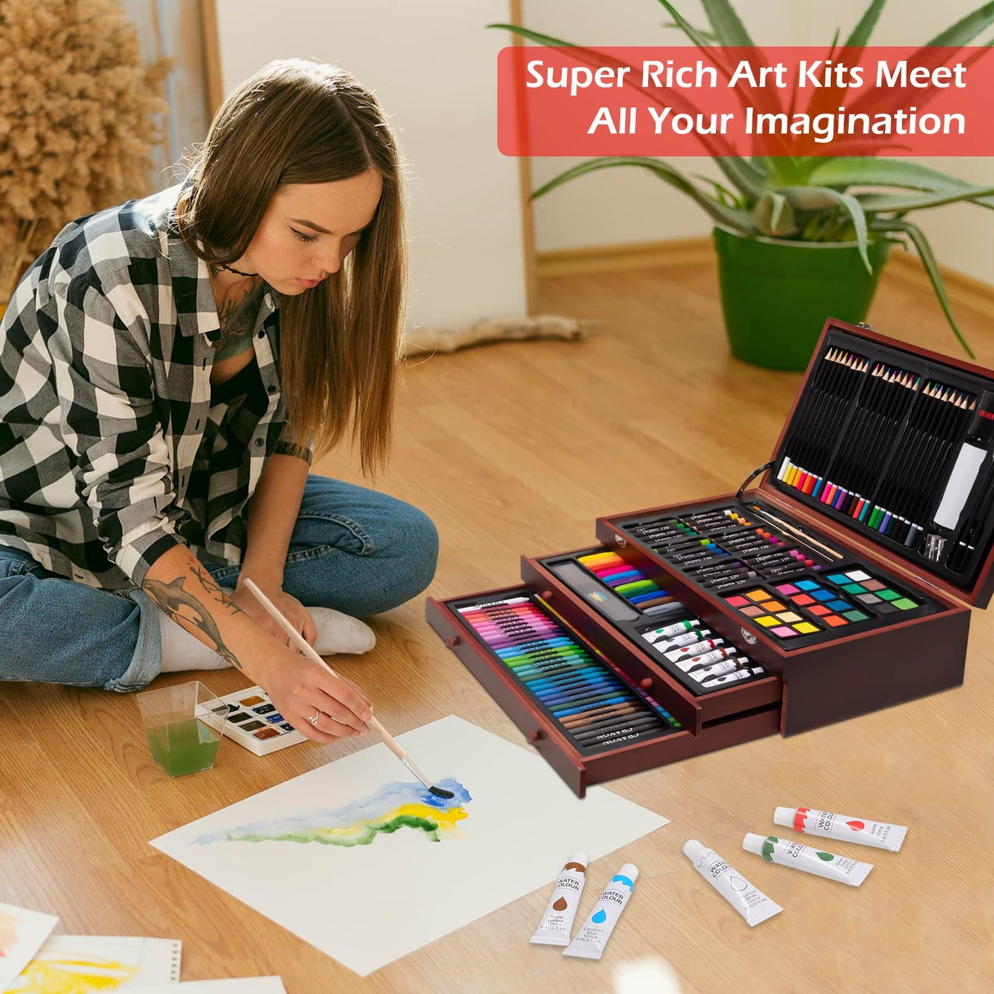 VigorFun Deluxe Wooden Art Set & 40 PCS Acrylic Paint Set - WoodArtSupply