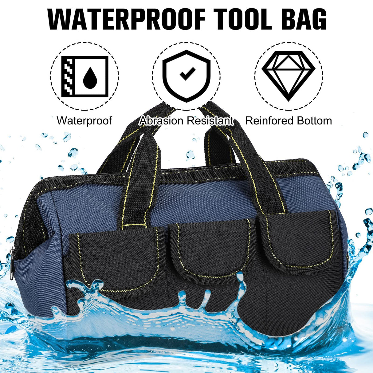 3 Pack Tool Bag for Men with Waterproof Hard Bottom, Heavy Duty Tool Bag Wide Mouth Tool Tote for Various Tools, Electrician Carpenter Mechanic Sanwuta