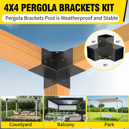 Woodworks Pergola pergola Brackets 3-Way Right Angle Corner Bracket DIY Elevated Wood Stand 4PACK with Screws for 4x4 (Actual: 3.5x3.5 Inch) Lumber