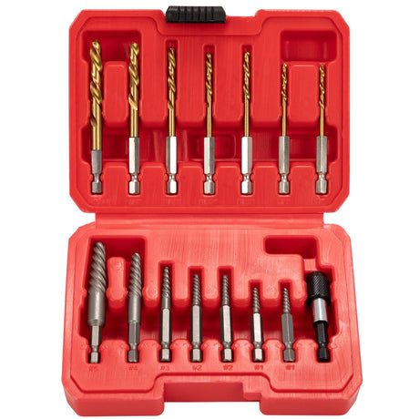 UYECOVE 15 Pieces Screw Extractor Set 6542/4341 HSS Cobalt Left Hand Drill Bit Broken Screw Extractor Kit with 1/4'' Adaptor, Stripped Screw UYECOVE