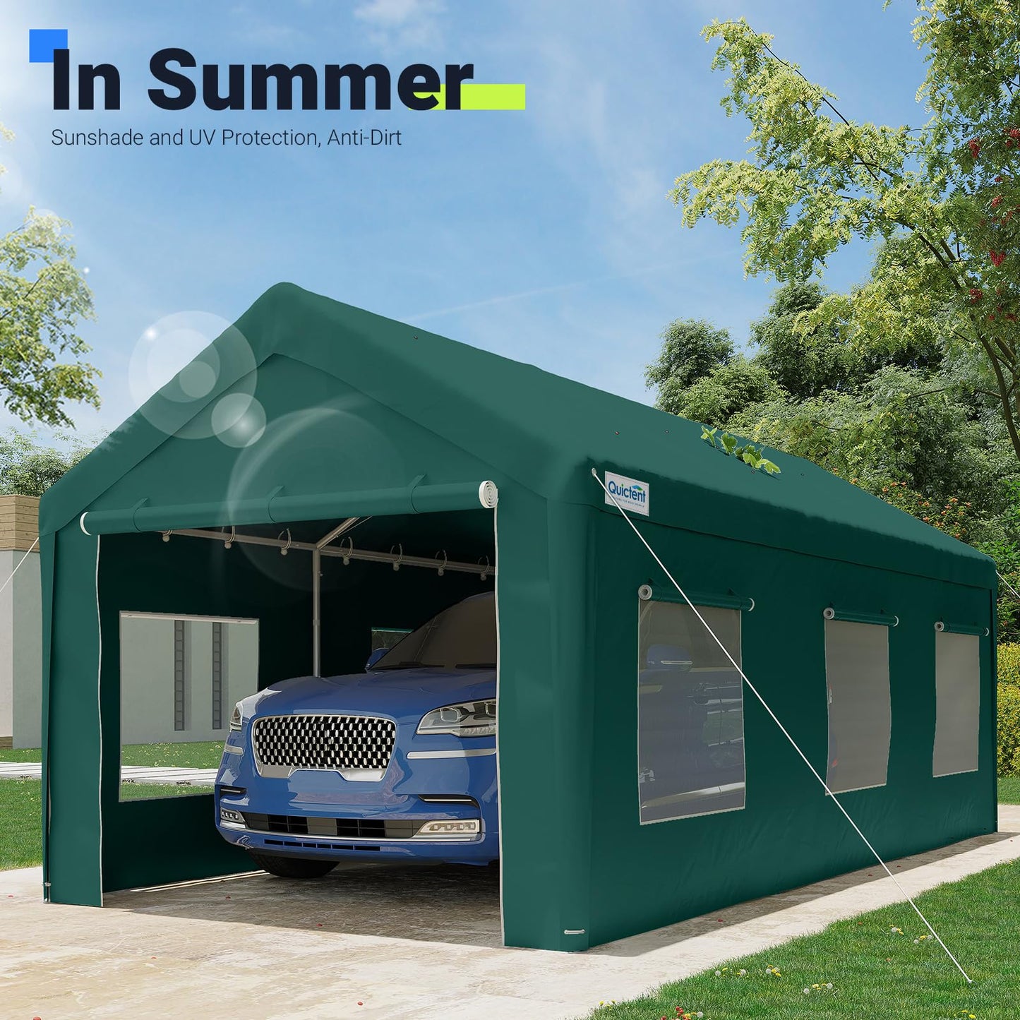 Quictent 12'x20' Carport with Roll-up Ventilated Windows, Anti-Snow Car Port Heavy Duty Car Canopy RV Carport Canopy Portable Garage Shelter Boat - WoodArtSupply