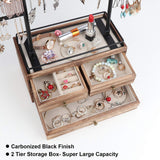 Jewelry Organizer - 2 Layer Wooden Jewelry Drawer Storage Box with 6 Tier Jewelry Tree Stand, Jewelry Display for Necklaces Bracelet Earring Ring Olakee