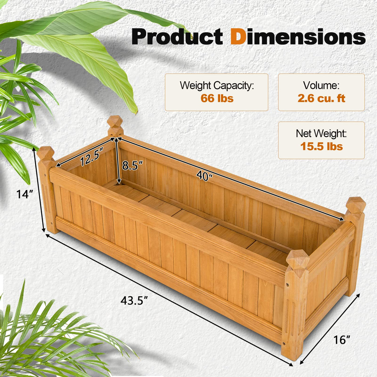 S AFSTAR Wooden Raised Garden Bed, Outdoor Rectangular Planter Box W/ Drainage Holes, Wood Raised Planter for Vegetable Fruit Flower, Rise Planter S AFSTAR