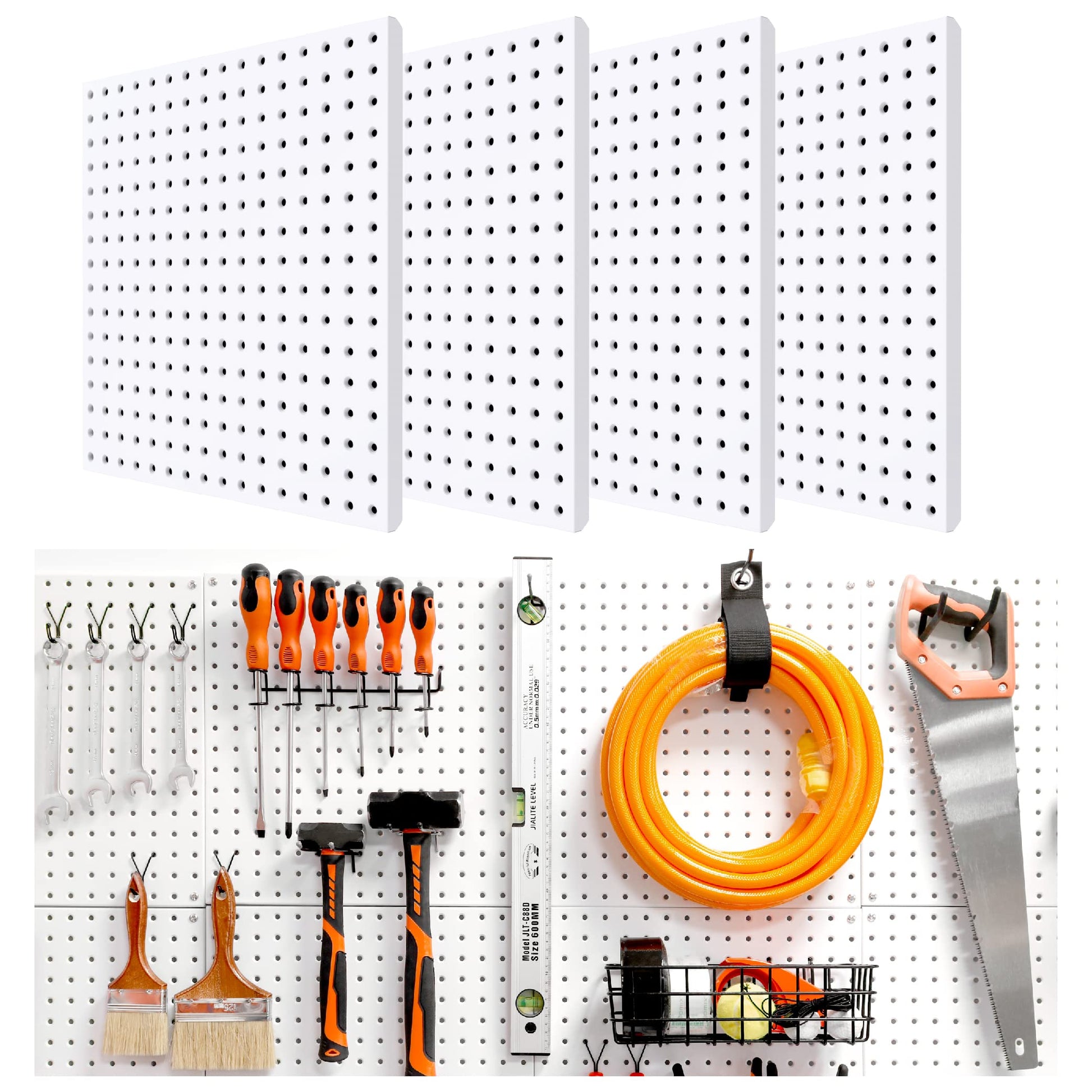 HUHOLE White Pegboard Organizer, Metal Pegboard Panels, 32-inch X 32-inch Metal Peg Board for Garage Tool Organization, 4PC - WoodArtSupply