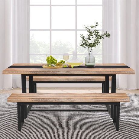 STHOUYN 59” Dining Bench Pair of 2 for 6-8 Person, Farmhouse Indoor Kitchen Table Benches, Bed Bench, Industrial Shoe Bench, Entryway Benches (Brown STHOUYN