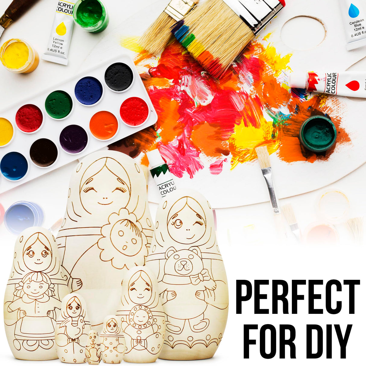 AEVVV Unfinished Wood Crafts to Paint Your Own Matryoshka Doll, 7 pcs - Unpainted Russian Nesting Dolls DIY Projects, Arts and Crafts - Russian Dolls AEVVV