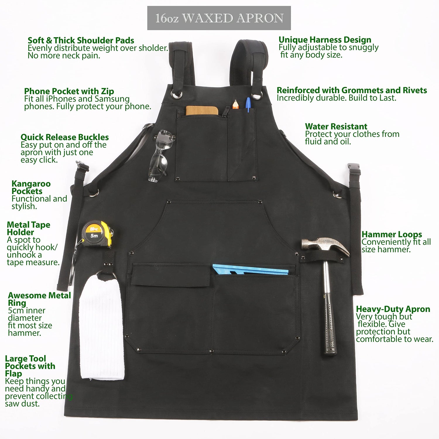 ecoZen Lifestyle Woodworking Shop Apron for Men - Carpenter Apron for Work Shop, Perfect Woodworking Gift, Heavy Duty Waxed Canvas Workshop Tool ecoZen Lifestyle