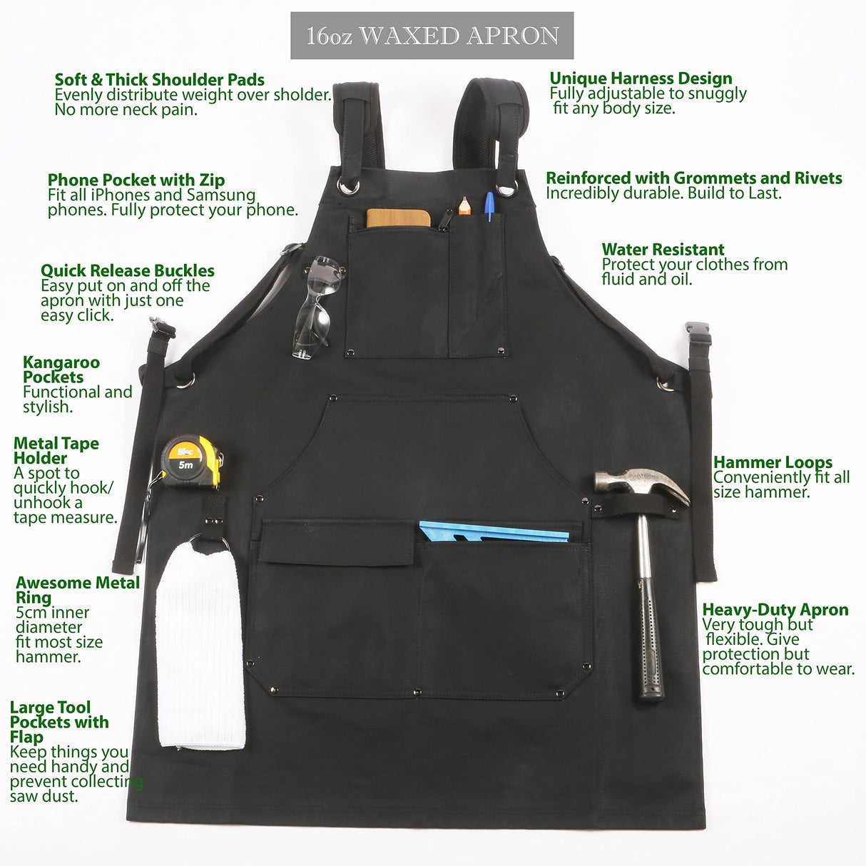 ecoZen Lifestyle Woodworking Shop Apron for Men - Carpenter Apron for Work Shop, Perfect Woodworking Gift, Heavy Duty Waxed Canvas Workshop Tool ecoZen Lifestyle