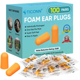 TICONN 100 Pairs Foam Ear Plugs for Sleeping Noise Cancelling, 32dB NRR Earplugs for Hearing Protection Travel Study Construction (100 Pairs) TICONN