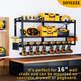 SOYEEZE Power Tool Organizer & Storage Wall Mount - Heavy Duty Metal 8 Drill Holder, 3 Layer Premium Garage Utility Power Tool Rack &Tool Shelf，Great SOYEEZE