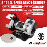BUCKTOOL 8 inch Dual Speed Bench Grinder & Buffer, Professional Low High Speed Bench Grinder Buffer with Cast Iron Base TDS-200DS Bucktool