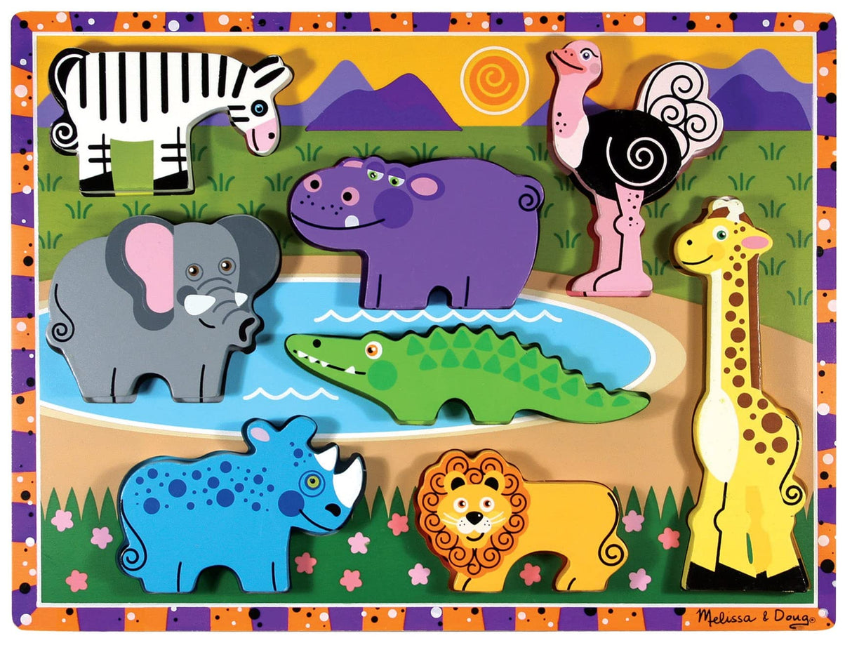 Melissa & Doug Safari Wooden Chunky Puzzle (8 pcs) - Wooden Puzzles for Toddlers, Animal Puzzles For Kids Ages 2+ - FSC-Certified Materials , 12" x Melissa & Doug