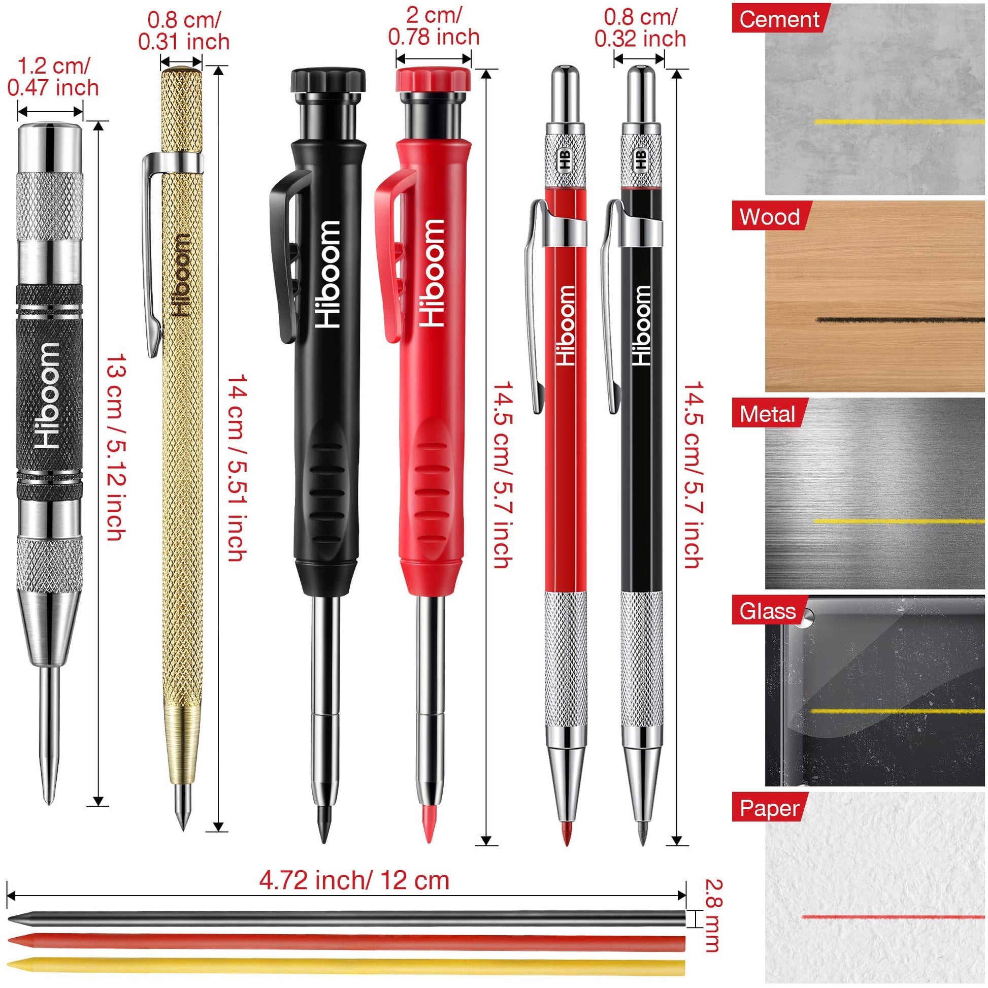 Hiboom Carpenter Pencils with Center Punch, Deep Hole Marking