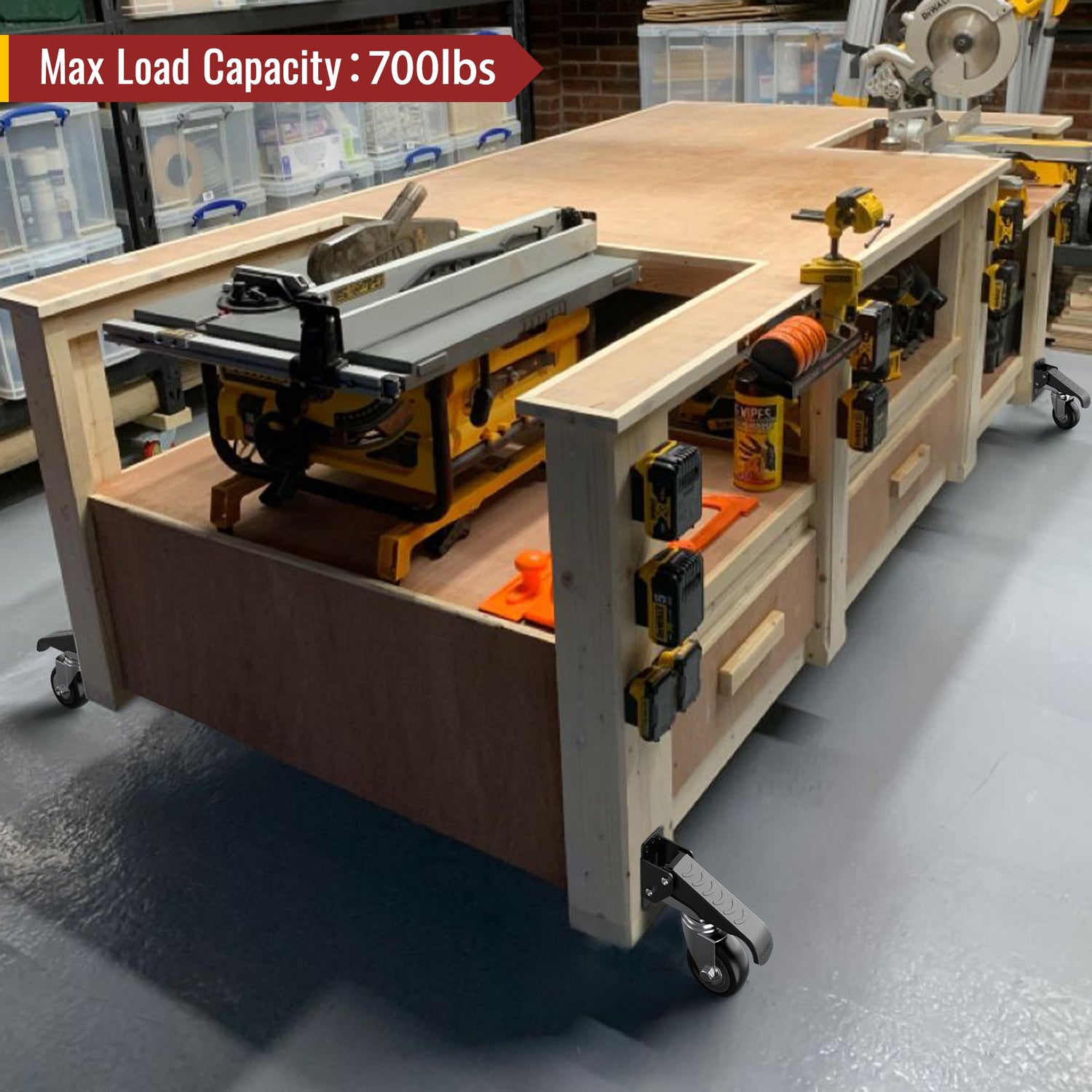 HOLKIE Retractable Casters Heavy Duty Casters with Lifting and Lowering Function Maximum Load of 700 lbs (4 casters) for Workbenches or Other HOLKIE