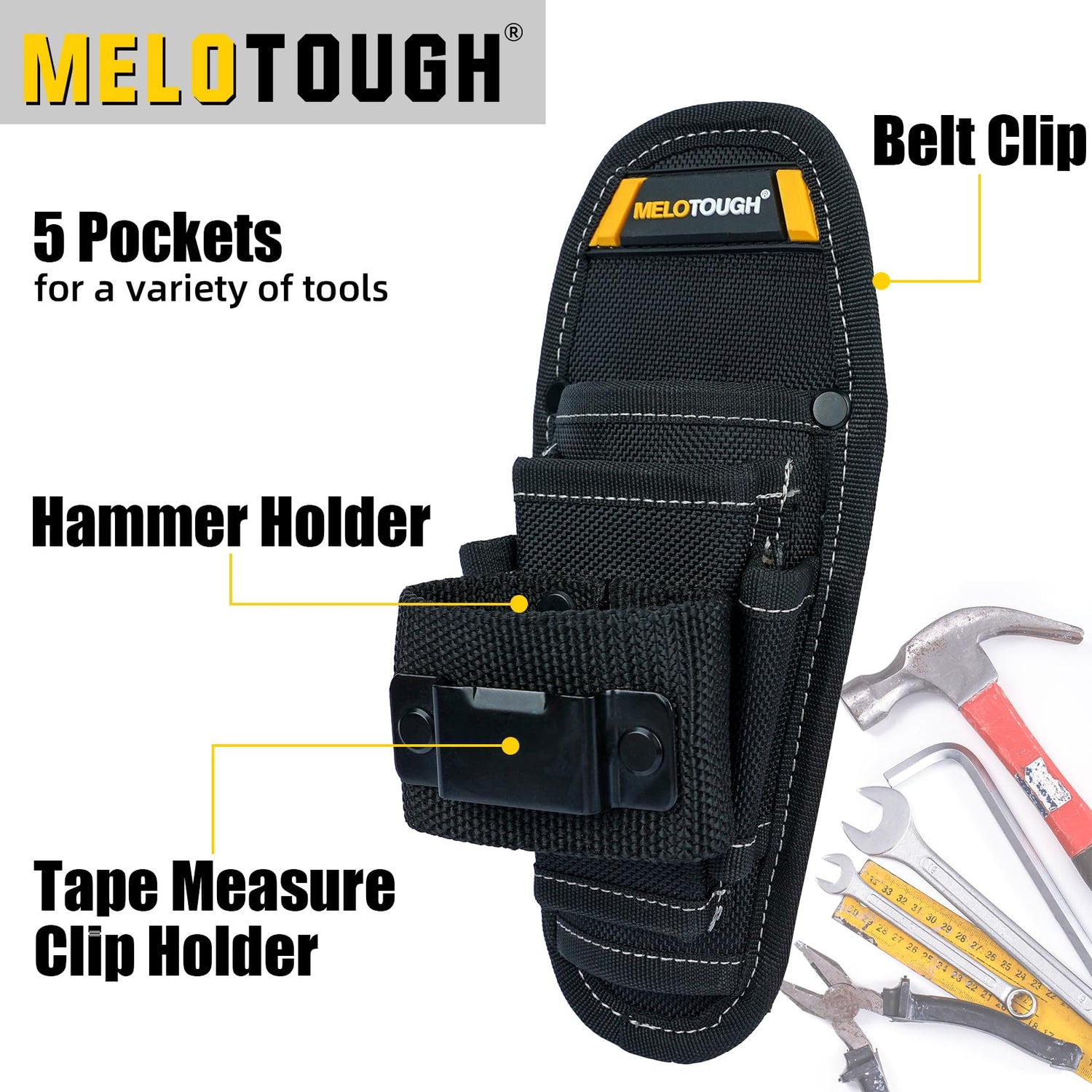 Small Tool Pouch with Belt Clip,Small Tool Holder Pouch, Min Work Organizer Tool Holster and Knife Holder with Hammer Holder MELOTOUGH
