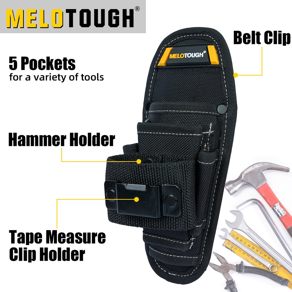 Small Tool Pouch with Belt Clip,Small Tool Holder Pouch, Min Work Organizer Tool Holster and Knife Holder with Hammer Holder MELOTOUGH