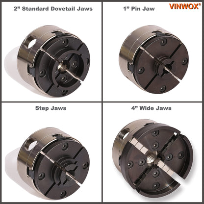 VINWOX SCK4-3.5NV-SET Mini, Midi and Heavy-Duty 3-1/2” Wood Lathe Gear Chuck Set, Wood Lathe Key Chuck Set, 4-Jaw Self-Centering Chuck, 1"x8TPI