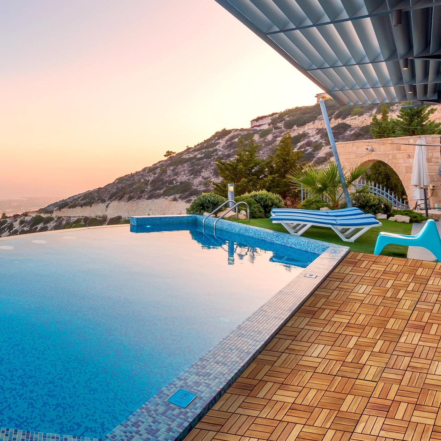 Interlocking Deck Tile (Pack of 10, 12"x12") Acacia Hardwood Deck Tile, Interlocking Patio Tile in Solid Acacia Wooden Oiled Finish Waterproof all TAITIAT