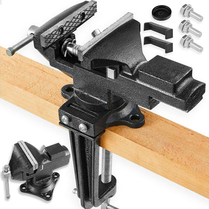 Dual-Purpose Combined Universal Vise 360° Swivel Base Work, Bench Vise or Table Vise Clamp-On with Quick Adjustment, 3.3" Movable Home Vice for