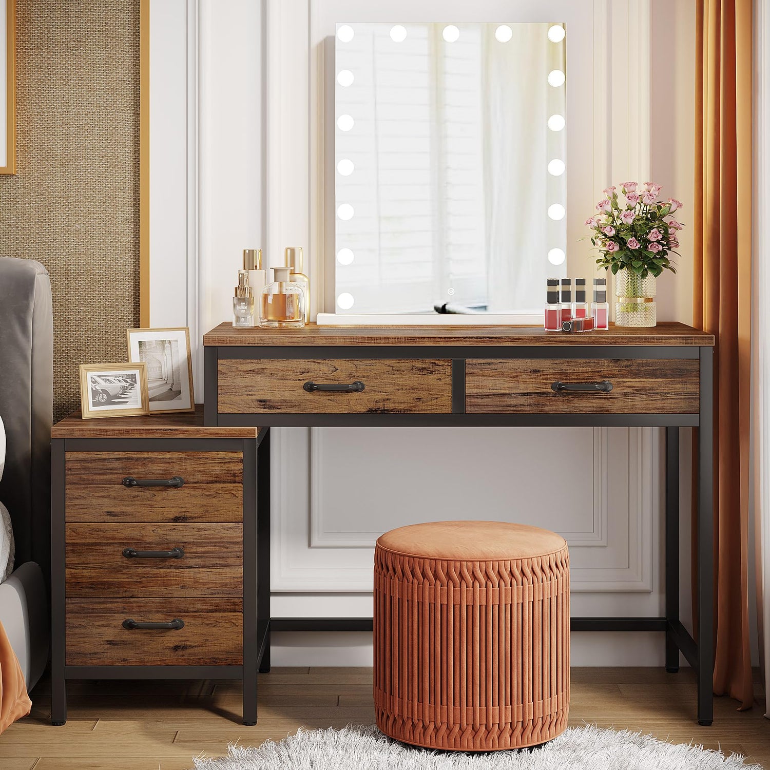 Tribesigns Vanity Desk with 5 Drawers, Makeup Vanity Table Dressing Table with Side 3-Drawer Chest, Make Up Vanities for Women, Girls (Without Tribesigns