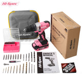 Hi-Spec 58pc Pink 18V Cordless Power Drill Driver, Bit Set & Case. Complete Home & Garage DIY Tool Hi-Spec