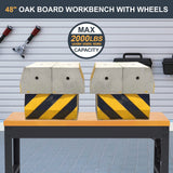 HABUTWAY Height Adjustable Workbench with Wheels 48" x 24" 2000 Lbs Capacity Oak Board Work Station Heavy-Duty Rolling Work Benches for Garage Party HABUTWAY