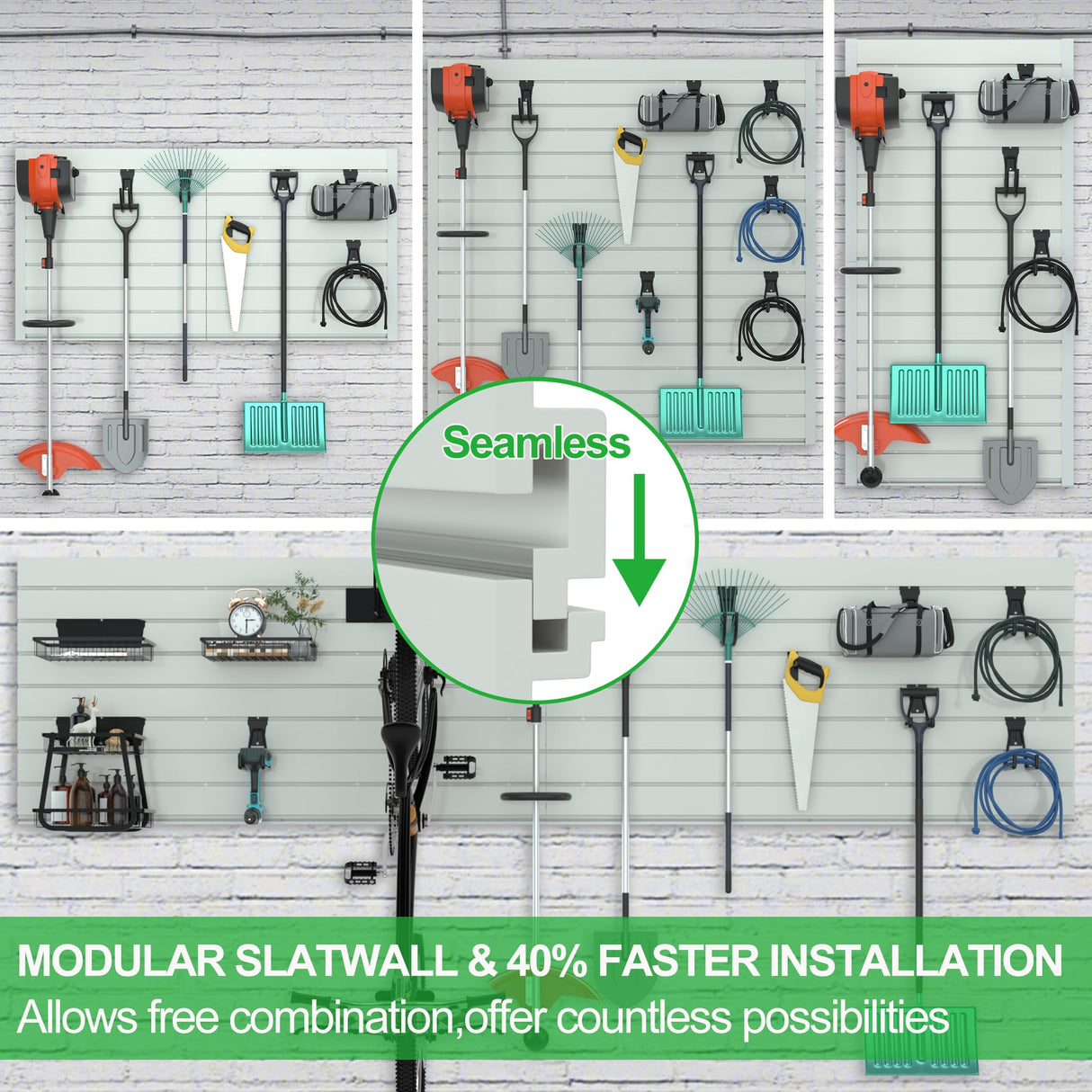 RELIANCER PVC Slat Wall Panels,4ft by 8ft (32 sqft) Garage Wall Organizer Storage System,Interlocking Slatwall Paneling Sheets,Workshop Slatwall RELIANCER