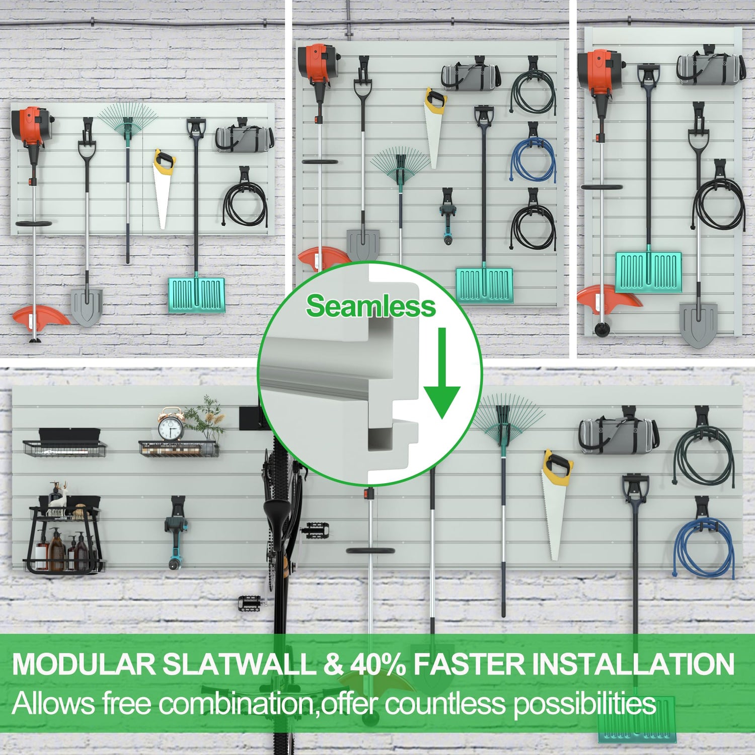 RELIANCER PVC Slat Wall Panels,4ft by 2ft (8 sqft) Garage Wall Organizer Storage System,Interlocking Slatwall Paneling Sheets,Workshop Slatwall RELIANCER