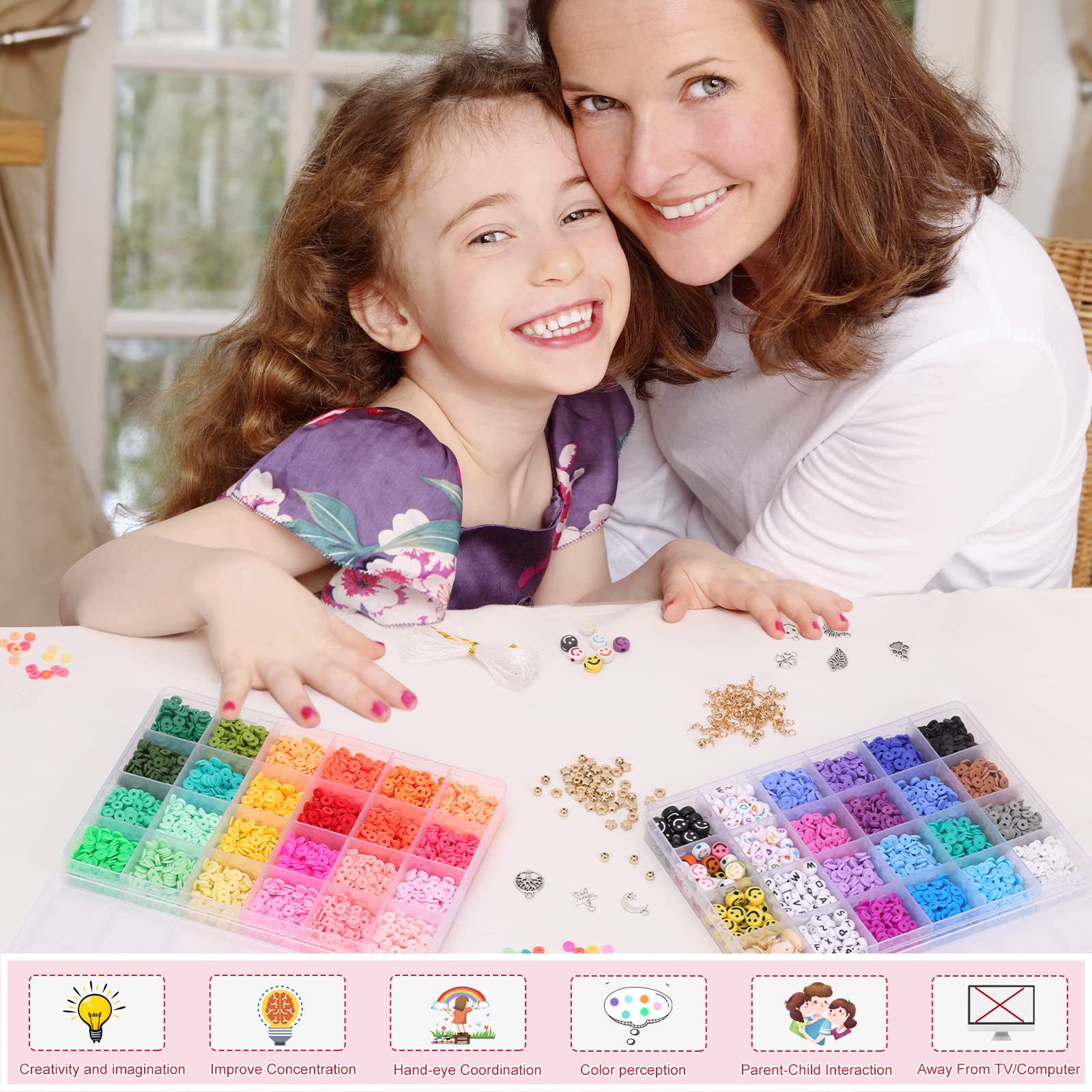 15000Pcs 144 Colors Clay Beads Charm Bracelet Making Kit for Girls 8-12  Polymer