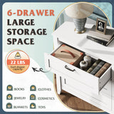 WLIVE 6 Drawer Dresser, Retro Chest of Drawers with Metal Handle, Double Wood Dresser for Bedroom, Living Room, Large Storage Cabinet, White WLIVE