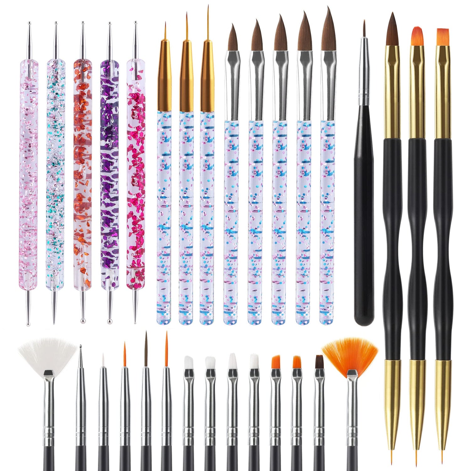 Artdone 31pcs Nail Art Brushes,Nail Art Tool Set,Nail Dotting Tools,Nail Dust Brush,Striping Nail Art Brushes for Long Lines,Nail Drawing Pen For Artdone