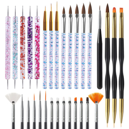 Artdone 31pcs Nail Art Brushes,Nail Art Tool Set,Nail Dotting Tools,Nail Dust Brush,Striping Nail Art Brushes for Long Lines,Nail Drawing Pen For - WoodArtSupply