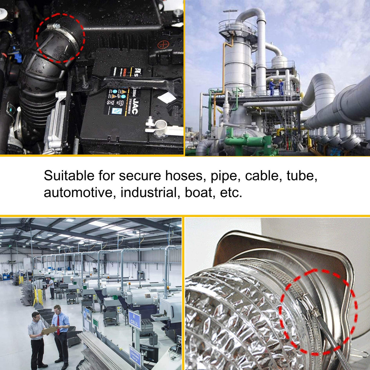 EesTeck 4Pcs 8" Adjustable 304 Stainless Steel Duct Clamps Hose Clamp Pipe Clamp Air Ducting Clamp worm drive hose clamps EesTeck