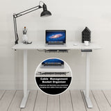 SHW Electric Height Adjustable Sit Stand Desk with Hanging Hooks and Cable Management, 48 x 24 Inches, White Frame and White Top SHW