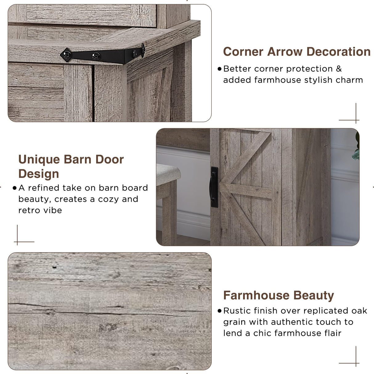 T4TREAM Farmhouse Makeup Vanity Desk with Sliding Mirror and Lights, 42'' Glass Tabletop Vanity Table with 2 Drawers & Shelves, Rustic Big Vanity Set T4TREAM