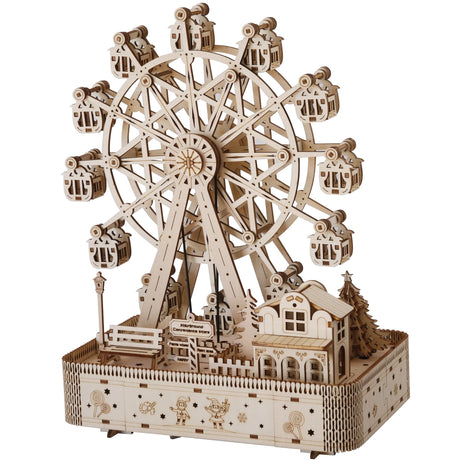 Suerte 3D Wooden Puzzle Music Box for Adult Ferris Wheel Model Kit Wood Build Assembly Toys DIY Mechanical Music Box Building Kit Gift Suerte
