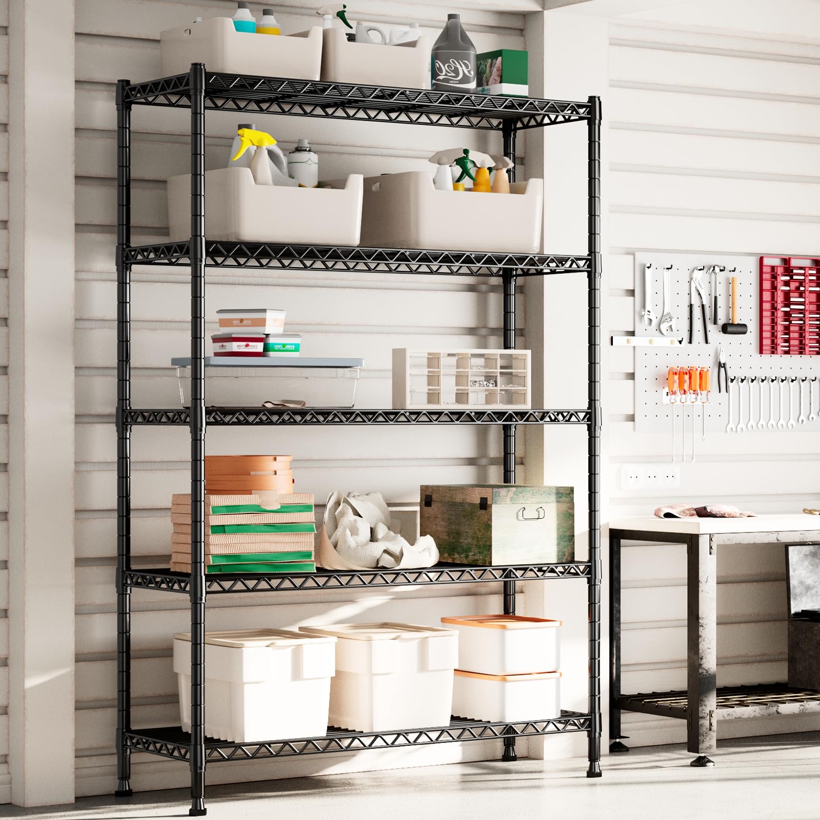 REIBII Wire Shelving Rack with Wheels Storage Shelves with Wheels 73.6" H Metal Shelving Unit Load 1750LBS Adjustable 5 Tier Metal Shelves for - WoodArtSupply