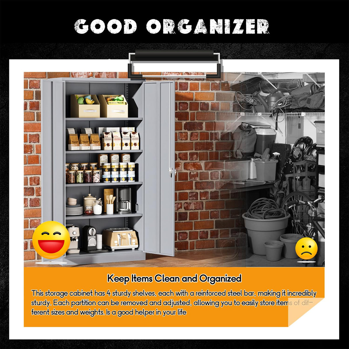 Greenvelly Metal Storage Cabinet, 72" Locking Tool Steel Garage Cabinet with Doors and Adjustable Shelves, Utility Metal Filing Cabinet with Lock for Greenvelly