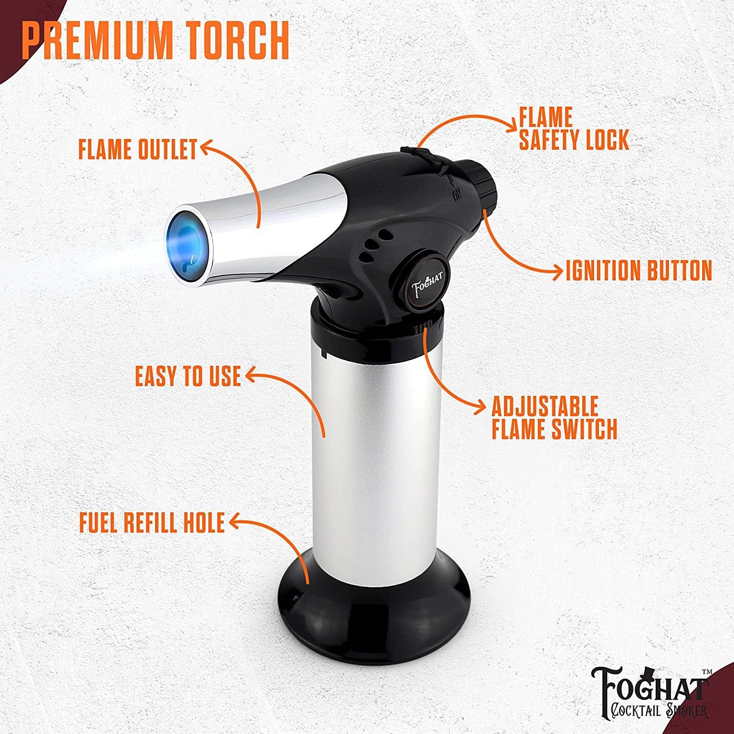 Foghat Cocktail Smoker Torch with Butane (2) for Smoked Cocktails and Cooking - Handheld Refillable Culinary Butane Kitchen Blow Torch Lighter Gun, - WoodArtSupply