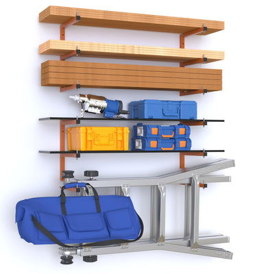 Lumber Rack Wall-Mounted Lumber Storage Rack, Heavy Duty Wood Storage Racks with 6-Level System, 1320 Lb Durable Garage Wood Organizer, Orange Lumber