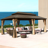 Domi 12' X 20' Hardtop Gazebo, Aluminum Metal Gazebo with Galvanized Steel Double Roof Canopy, Curtain and Netting, Permanent Gazebo Pavilion for domi outdoor living