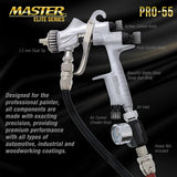 Master Elite High-Performance PRO-55 Series HVLP Pressure Feed Spray Gun with 1.2mm Tip - Ideal for Automotive Basecoats, Clearcoats, Primers, Master Airbrush