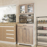 Kitchen Pantry Cabinet, Farmhouse Sideboard Buffet Cabinet with Charging Station and LED Light, Freestanding Kitchen Hutch Storage Cabinet with NEWOWNDS