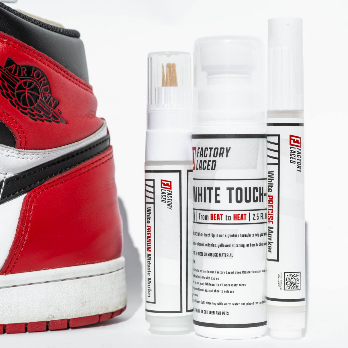 FACTORY LACED Shoe Whitener Bundle - White Shoe Cleaner Includes: White Touch Up, Premium Midsole Marker and Precise White Marker - Safe on Leather, FACTORY LACED